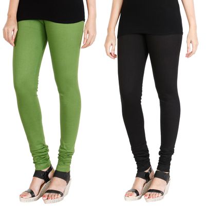 

HRINKAR BOTTLE GREEN DARK PINK Soft Cotton Lycra Plain leggings womens and girls combo Pack of 2 Size - L XL XXL - HLGCMB0055-XL