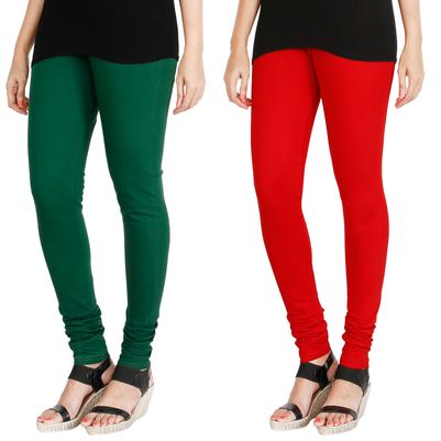 

HRINKAR BOTTLE GREEN RED Soft Cotton Lycra Plain womens leggings combo Pack of 2 Size - L XL XXL - HLGCMB0057-XXL