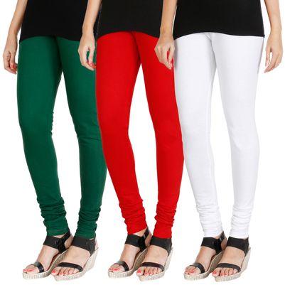 

HRINKAR BOTTLE GREEN RED WHITE Soft Cotton Lycra Plain leggings Pack of 3 Size - L XL XXL - HLGCMB0530-XXL