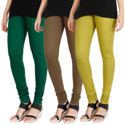 

HRINKAR BOTTLE GREEN MEHENDI LIGHT GREEN Soft Cotton Lycra Plain leggings womens and girls combo Pack of 3 Size - L XL XXL - HLGCMB0479-XL