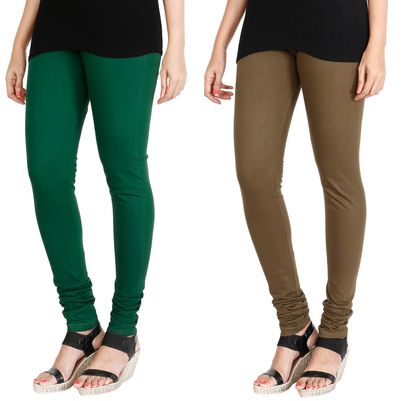

HRINKAR BOTTLE GREEN MEHENDI Soft Cotton Lycra Plain leggings Pack of 2 Size - L XL XXL - HLGCMB0048-L