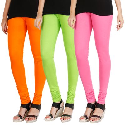 

HRINKAR BRIGHT ORANGE FLUROSCENT GREEN LIGHT PINK Soft Cotton Lycra Plain leggings womens and girls combo Pack of 3 Size - L XL XXL - HLGCMB0767-XL