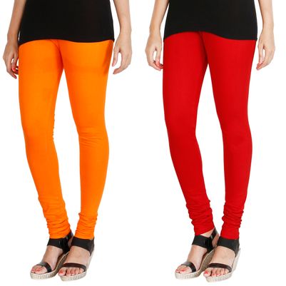 

HRINKAR BRIGHT ORANGE RED Soft Cotton Lycra Plain leggings womens and girls combo Pack of 2 Size - L XL XXL - HLGCMB0114-L
