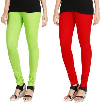 

HRINKAR FLUROSCENT GREEN RED Soft Cotton Lycra Plain leggings for womens combo Pack of 2 Size - L XL XXL - HLGCMB0125-XXL