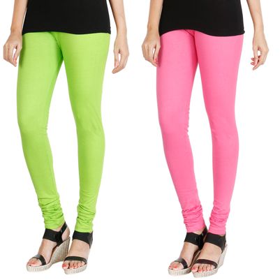 

HRINKAR FLUROSCENT GREEN LIGHT PINK Soft Cotton Lycra Plain leggings womens and girls combo Pack of 2 Size - L XL XXL - HLGCMB0122-L