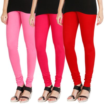 

HRINKAR LIGHT PINK DARK PINK RED Soft Cotton Lycra Plain leggings for womens combo Pack of 3 Size - L XL XXL - HLGCMB0808-XL