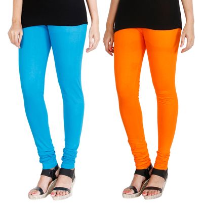 

HRINKAR LIGHT BLUE BRIGHT ORANGE Soft Cotton Lycra Plain womens leggings combo Pack of 2 Size - L XL XXL - HLGCMB0009-XXL