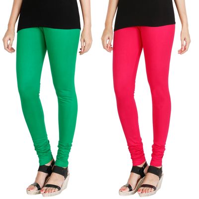 

HRINKAR LIGHT GREEN DARK PINK Soft Cotton Lycra Plain leggings for girls combo Pack of 2 Size - L XL XXL - HLGCMB0067-XL