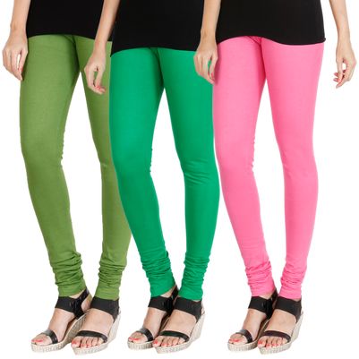 

HRINKAR LIGHT GREEN LIGHT GREEN LIGHT PINK Soft Cotton Lycra Plain leggings for girls combo Pack of 3 Size - L XL XXL - HLGCMB0291-XL