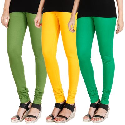 

HRINKAR LIGHT GREEN MANGO YELLOW LIGHT GREEN Soft Cotton Lycra Plain leggings Pack of 3 Size - L XL XXL - HLGCMB0258-XXL