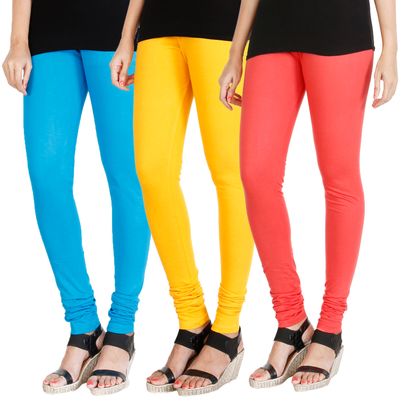 

HRINKAR LIGHT BLUE BOTTLE GREEN MEHENDI Soft Cotton Lycra Plain leggings for girls combo Pack of 3 Size - L XL XXL - HLGCMB0168-XXL