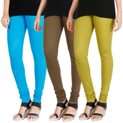 

HRINKAR LIGHT BLUE MEHENDI LIGHT GREEN Soft Cotton Lycra Plain leggings Pack of 3 Size - L XL XXL - HLGCMB0205-XL