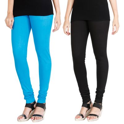 

HRINKAR LIGHT BLUE BLACK Soft Cotton Lycra Plain leggings Pack of 2 Size - L XL XXL - HLGCMB0005-XL