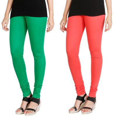

HRINKAR LIGHT GREEN PEACH Soft Cotton Lycra Plain leggings for girls combo Pack of 2 Size - L XL XXL - HLGCMB0062-L