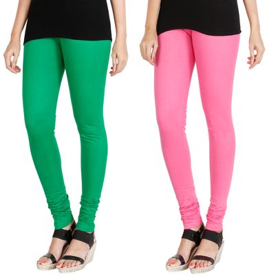 

HRINKAR LIGHT GREEN LIGHT PINK Soft Cotton Lycra Plain leggings Pack of 2 Size - L XL XXL - HLGCMB0066-XXL