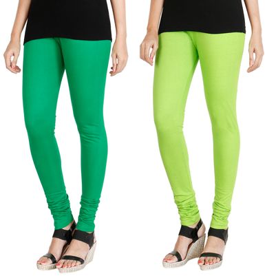 

HRINKAR LIGHT GREEN FLUROSCENT GREEN Soft Cotton Lycra Plain leggings for womens combo Pack of 2 Size - L XL XXL - HLGCMB0065-L