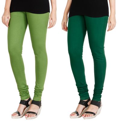 

HRINKAR LIGHT GREEN BOTTLE GREEN Soft Cotton Lycra Plain leggings womens and girls combo Pack of 2 Size - L XL XXL - HLGCMB0018-L