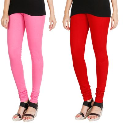 

HRINKAR LIGHT PINK RED Soft Cotton Lycra Plain leggings for womens combo Pack of 2 Size - L XL XXL - HLGCMB0129-L