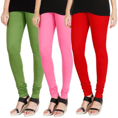 

HRINKAR LIGHT GREEN LIGHT PINK RED Soft Cotton Lycra Plain leggings Pack of 3 Size - L XL XXL - HLGCMB0354-XXL