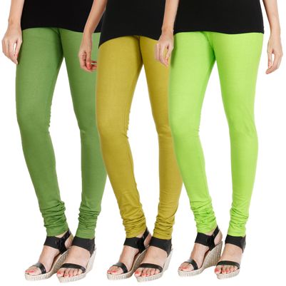 

HRINKAR LIGHT GREEN LIGHT GREEN FLUROSCENT GREEN Soft Cotton Lycra Plain leggings for womens combo Pack of 3 Size - L XL XXL - HLGCMB0341-XXL
