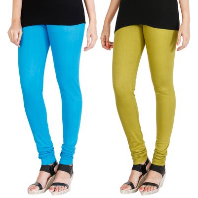 

HRINKAR LIGHT BLUE LIGHT GREEN Soft Cotton Lycra Plain leggings womens and girls combo Pack of 2 Size - L XL XXL - HLGCMB0010-L