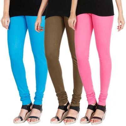 

HRINKAR LIGHT BLUE MEHENDI LIGHT PINK Soft Cotton Lycra Plain leggings womens and girls combo Pack of 3 Size - L XL XXL - HLGCMB0207-XL