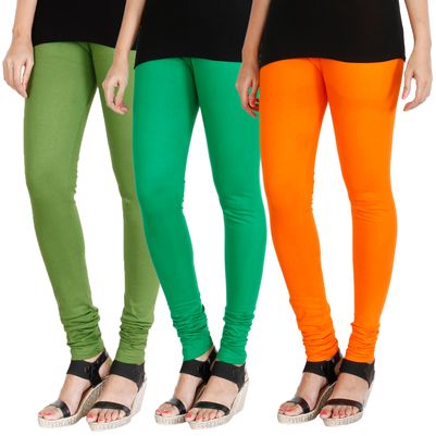 

HRINKAR LIGHT GREEN LIGHT GREEN BRIGHT ORANGE Soft Cotton Lycra Plain leggings for girls combo Pack of 3 Size - L XL XXL - HLGCMB0288-XXL