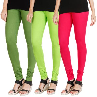 

HRINKAR LIGHT GREEN FLUROSCENT GREEN DARK PINK Soft Cotton Lycra Plain leggings womens and girls combo Pack of 3 Size - L XL XXL - HLGCMB0348-XXL