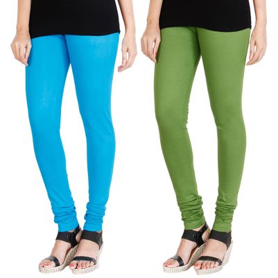 

HRINKAR LIGHT BLUE LIGHT GREEN Soft Cotton Lycra Plain womens leggings combo Pack of 2 Size - L XL XXL - HLGCMB0001-XXL