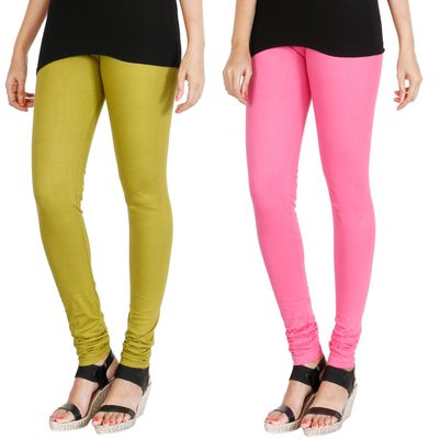 

HRINKAR LIGHT GREEN LIGHT PINK Soft Cotton Lycra Plain leggings Pack of 2 Size - L XL XXL - HLGCMB0117-XL