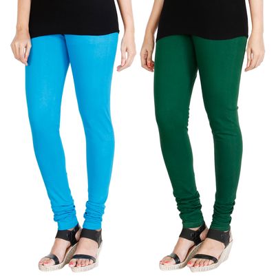 

HRINKAR LIGHT BLUE BOTTLE GREEN Soft Cotton Lycra Plain leggings for girls combo Pack of 2 Size - L XL XXL - HLGCMB0003-XL