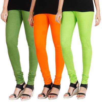 

HRINKAR LIGHT GREEN BRIGHT ORANGE FLUROSCENT GREEN Soft Cotton Lycra Plain Salwar leggings combo Pack of 3 Size - L XL XXL - HLGCMB0335-XXL