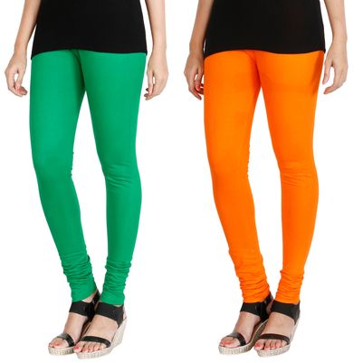 

HRINKAR LIGHT GREEN BRIGHT ORANGE Soft Cotton Lycra Plain leggings womens and girls combo Pack of 2 Size - L XL XXL - HLGCMB0063-XL