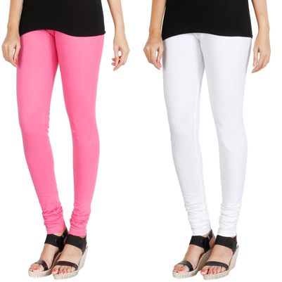 

HRINKAR LIGHT PINK WHITE Soft Cotton Lycra Plain leggings Pack of 2 Size - L XL XXL - HLGCMB0130-XXL