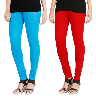 

HRINKAR LIGHT BLUE RED Soft Cotton Lycra Plain Salwar leggings combo Pack of 2 Size - L XL XXL - HLGCMB0015-XXL