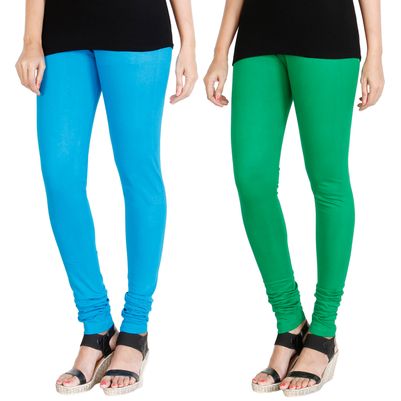

HRINKAR LIGHT BLUE LIGHT GREEN Soft Cotton Lycra Plain leggings womens and girls combo Pack of 2 Size - L XL XXL - HLGCMB0004-XXL