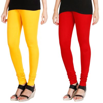 

HRINKAR MANGO YELLOW RED Soft Cotton Lycra Plain girls leggings combo Pack of 2 Size - L XL XXL - HLGCMB0044-L