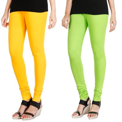 

HRINKAR MANGO YELLOW FLUROSCENT GREEN Soft Cotton Lycra Plain leggings Pack of 2 Size - L XL XXL - HLGCMB0040-L