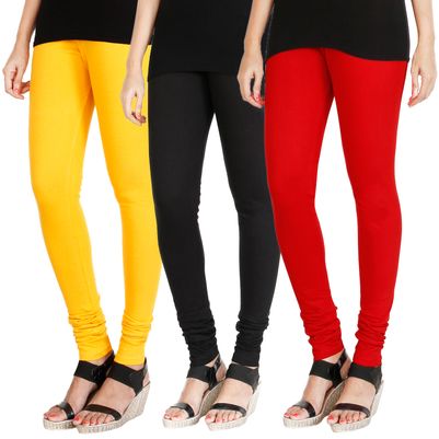 

HRINKAR MANGO YELLOW BLACK RED Soft Cotton Lycra Plain leggings womens and girls combo Pack of 3 Size - L XL XXL - HLGCMB0396-XXL