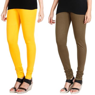 

HRINKAR MANGO YELLOW MEHENDI Soft Cotton Lycra Plain leggings for womens combo Pack of 2 Size - L XL XXL - HLGCMB0035-XXL