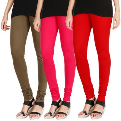 

HRINKAR MEHENDI DARK PINK RED Soft Cotton Lycra Plain leggings womens and girls combo Pack of 3 Size - L XL XXL - HLGCMB0692-XXL