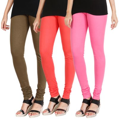

HRINKAR MEHENDI PEACH LIGHT PINK Soft Cotton Lycra Plain leggings Pack of 3 Size - L XL XXL - HLGCMB0664-L
