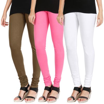 

HRINKAR MEHENDI LIGHT PINK WHITE Soft Cotton Lycra Plain leggings Pack of 3 Size - L XL XXL - HLGCMB0690-XXL