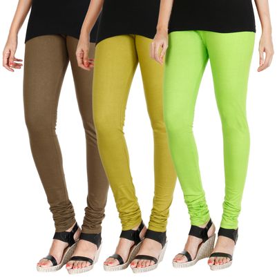 

HRINKAR MEHENDI LIGHT GREEN FLUROSCENT GREEN Soft Cotton Lycra Plain girls leggings combo Pack of 3 Size - L XL XXL - HLGCMB0676-L
