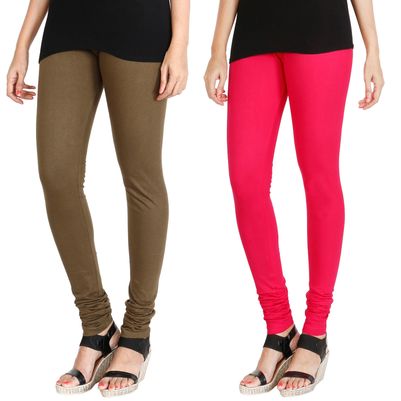 

HRINKAR MEHENDI DARK PINK Soft Cotton Lycra Plain leggings Pack of 2 Size - L XL XXL - HLGCMB0088-L