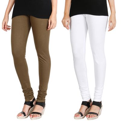 

HRINKAR MEHENDI WHITE Soft Cotton Lycra Plain leggings for womens combo Pack of 2 Size - L XL XXL - HLGCMB0091-XXL