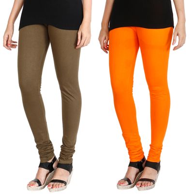 

HRINKAR MEHENDI BRIGHT ORANGE Soft Cotton Lycra Plain leggings womens and girls combo Pack of 2 Size - L XL XXL - HLGCMB0084-XXL