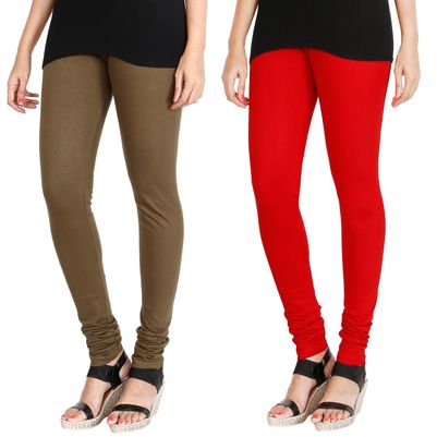 

HRINKAR MEHENDI RED Soft Cotton Lycra Plain leggings womens and girls combo Pack of 2 Size - L XL XXL - HLGCMB0090-L