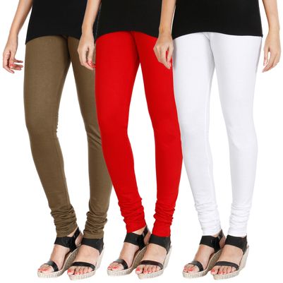 

HRINKAR MEHENDI RED WHITE Soft Cotton Lycra Plain leggings Pack of 3 Size - L XL XXL - HLGCMB0696-L