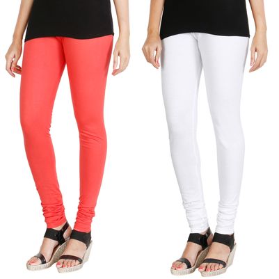 

HRINKAR PEACH WHITE Soft Cotton Lycra Plain girls leggings combo Pack of 2 Size - L XL XXL - HLGCMB0108-L